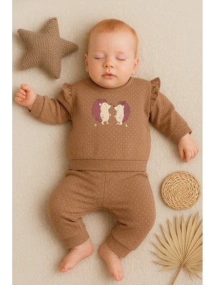 Kirpi Nakışlı % 100 Pamuk 2'li Kız Bebek Takım