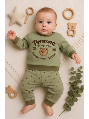 Persona Bear Nakışlı % 100 Pamuk 2'li Erkek Bebek Takım