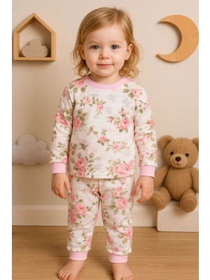 Büyük Çiçek Desenli Kız Bebek Eşofman Takımı %100 Pamuk