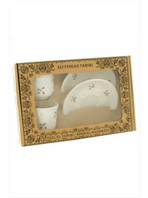 Tkçbj Papatya Kiraz Desenli Seramik Ikili Fincan Takımı Tkçbj