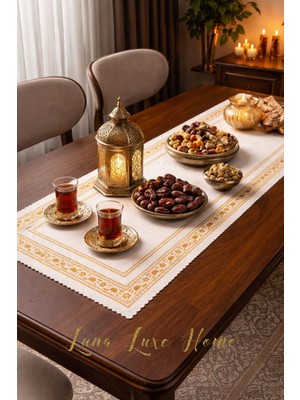 Luna Luxe Home Sahar | Ramazan Özel Tasarım Dantel Desen Premium Dijital Baskı Runner (Sunum/sahur/iftar Sofrası)