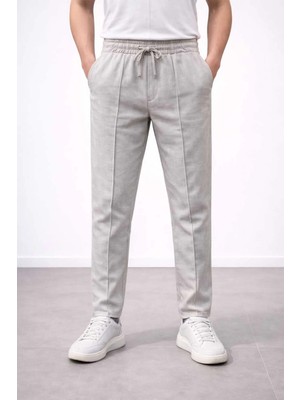 İnce Moda Giyim Erkek Slim Fit Beli Lastikli Bağcıklı Çimalı Kumaş Pantolon