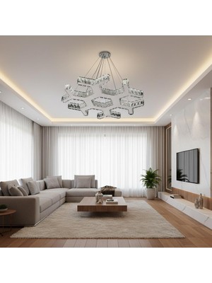 Elizim Home Lighting Dantel Kristal Taşlı Krom Ledli Avize