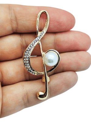 BB Bi Butik Shop Inci Detaylı Sol Anahtarı Tasarım Broş – Zarif Müzik Simgesi