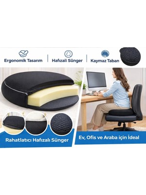 Chaprin Ortopedik Oturma Simidi Hafızalı Sünger Minder| Kuyruk Sokum Destek Yastığı Ofis ve Araç Kulllanımı