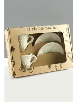 Tkçbj Papatya Desenli Seramik Ikili Fincan Takımı Tkçbj