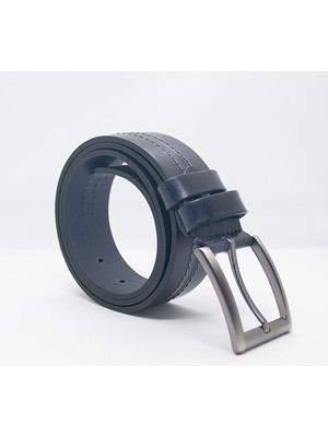Paşala Leather Hakiki Deri Erkek Spor Kemer Lacivert 4 cm Dikiş Detaylı Dayanıklı Tokalı Kutulu
