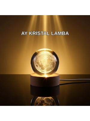 Zero Land Snmswrld 3D Lazer Işlemeli Ay Küresi Ahşap Standlı USB Bağlantılı Dekoratif Lamba