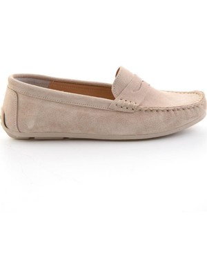 Bambi Bej Hakiki Deri Kadın Loafer Ayakkabı K01045035702
