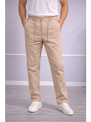 İnce Moda Giyim Erkek Modern Fit Yarım Lastikli Bağcıklı Klasik Kumaş Pantolon