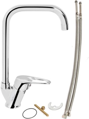 Krom Kare Borulu Mix Kuğu Mutfak Eviye Bataryası Köşe Borulu Eviye Bataryası