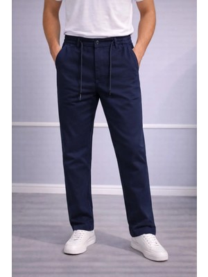 İnce Moda Giyim Erkek Modern Fit Yarım Lastikli Bağcıklı Klasik Kumaş Pantolon