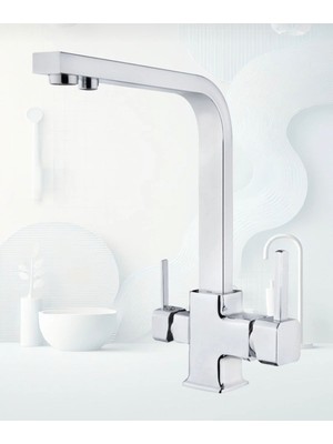 Krom Atırmalı Kare Borulu Mutfak Evye Bataryası