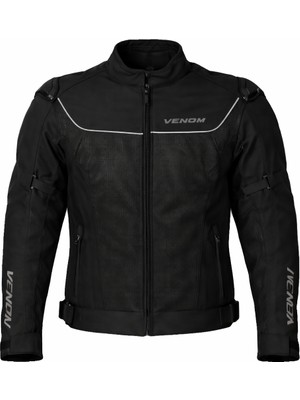 Venom Raptor Hörgüçlü 4 Mevsim Siyah Motosiklet Montu, CE Korumalı, Dayanıklı Dış Kumaş ve Çıkarılabilir İç Astar