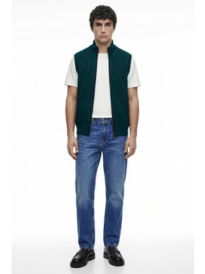 Sementa Yarım Balıkçı Fermuarlı Yünlü Triko Yelek - Yeşil - Lacivert