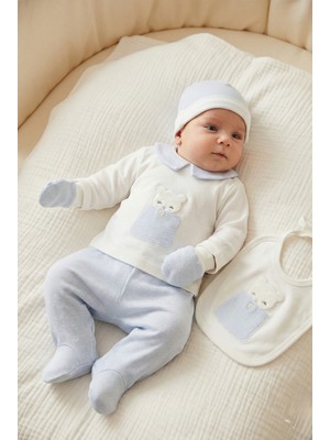 Zeynuko Erkek Bebek Cepli Ayıcık 5'li Yenidoğan Hastane Çıkışı Zıbın Seti