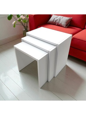 Mobilyacın 3'lü Zigon Sehpa Beyaz Asıl