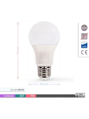 Hype Store Ack LED Ampül Beyaz 9W 6500K E27 A60 880 Lumen