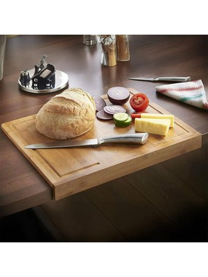 Hype Store Tezgah Üstü Bambu Kesme Tahtası, Kaymaz Ekmek Tahtası, Kenarlı Kesme Tepsisi Büyük Boy (45CM*35CM) -