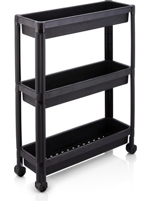 Hype Store Sev Plastik 3 Katlı Tekerlekli Organizer Diktördgen Raf Ünitesi Siyah
