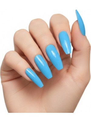 Eda Luxury Beauty 24'lü Mavi Takma Tırnak Seti Lüks Parlak Extra Uzun Küt Kare Balerin Yapıştırıcılı Fake Nails Set