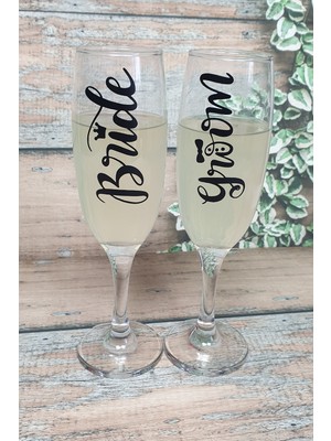 Pekshop Bride-Groom 2 Parçalı Şampanya Kadehi Şeffaf Cam ile Şık Sunum İçin Tasarlandı