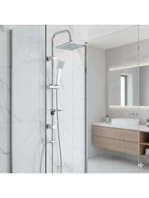 Tema Raın-Pratik Quadro Tepe Duş Seti Paslanmaz Çelik Malzeme ile Şık Tasarım ve Kolay Kullanım