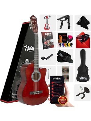 Midex CG-390BR-XBAG Klasik Gitar 4/4 Sap Ayarlı Kesik Kasa (Çanta Tuner Askı Capo Metod Pena)