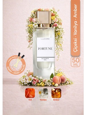 ILLUSIONE Fortune EDP Kadın Parfüm 50ml | Vanilya-Çiçeksi-Amber | Narenciye, Paçuli, Sedir, Sandal