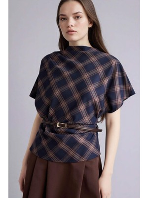 DeFacto Fitted Dik Yaka Kareli Flanel Kısa Kollu Bluz G6794AX25WN