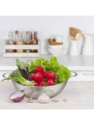 Delixa Paslanmaz Çelik 26CM Çift Kulplu Sepet Süzgeç, Salata, Meyve, Makarna Süzgeci - Paslanmaz Çelik Çift