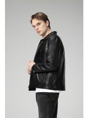 Dericlub E7502 Deri Erkek Mont Slim Fit Kalıbı ile Siyah Sportif ve Şık Tasarım