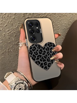 HONTINGA Samsung Galaxy S25 Ultra ile Uyumlu Kılıfı Silikon Kenar Sert Arka Düşüme Önleyici Basitlik Anti Düşme Kamera Korumali Leopar Kalp Desen Telefon Kılıfı Kadın ve Erkek Için Uygundur K1-0715