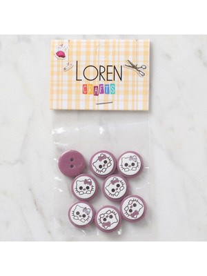 Norino Loren Crafts 8 Li Vişne Çürüğü Kedi Düğme - 586