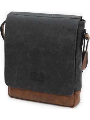 Old Cotton Cargo 7112 Postacı Omuz Çantası Bayan ve Erkek için Çapraz Su Geçirmez Mumlu Kanvas Çok Bölmeli Gözlü Okul Tablet Çanta - Siyah Kahverengi