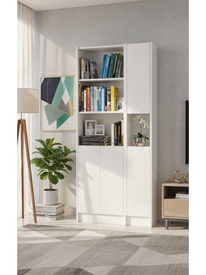 Yeti Mobilya FLAT85 Kitaplık 4 Kapaklı Kütüphane Beyaz
