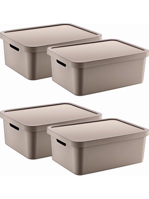 Hype Store 4'lü Set Stafi Çok Amaçlı Kapaklı Terra 12 Lt - Bej, Çok Amaçlı Kapaklı , Ev-Ofis-Depo Için, Kapaklı