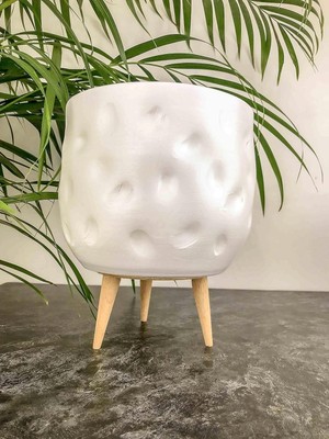 Hype Store Bitkitasarımı Bitki Tasarımı Ev Dekorasyon Aksesuar Beyaz Desenli Toprak Saksı Saksılık Salon Çiçekl