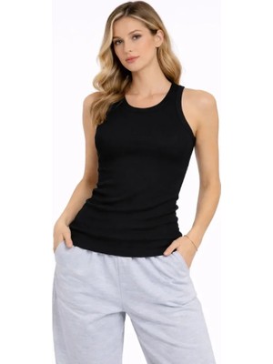 İlk El Grup Ieg™ Fitilli Atlet Sıfır Yaka Slim Fit Arka Baskılı Spor Atlet - Siyah