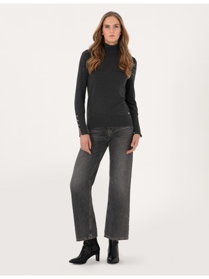 Pierre Cardin Kadın Antrasit Slim Fit Balıkçı Yaka Basic Kazak 50310886-VR006