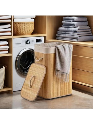 Hype Store El Yapımı Hasır Katlanır Çamaşır Sepeti Dikdörtgen 72 Litre (40CM*30CM*61CM), Doğal Malzemeden Üreti