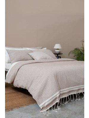 Barine Crinckle 4 Yastıklı Nevresim Seti Kahverengi