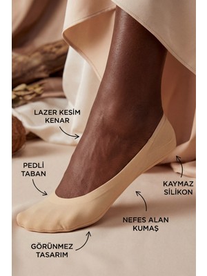 Kadın Tabanı Pedli Lazer Kesim Görünmez Çorap Ten