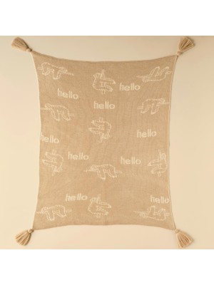 Hype Store Bella Maıson Sloth Hayvan BASKILI%100 Akrilik Battaniye, Bej, 100X120 cm