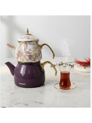 Bambum Summer Desenli Kilitli Kapaklı Emaye Demlik