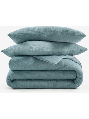 Barine Koza Pamuklu Gaze Dokulu Nevresim Seti Yeşil