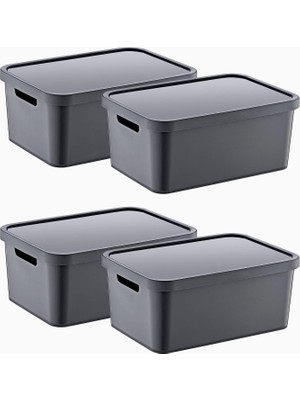 Hype Store 4'lü Set Stafi Çok Amaçlı Kapaklı Antrasit 4,5 Lt - Antrasit, Çok Amaçlı Kapaklı , Ev-Ofis-Depo Için