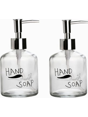 Hype Store Banyo Seti Cam Sıvı Sabunluk 2 Adet,el Sabunu Yazılı 300ML 7,6X15,5CM