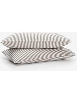 Barine Striped Serenity Çizgili Keten Karışımlı 2'li Yastık Antrasit