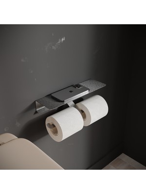 Zift Unique Zİft Unique İnoks Satine Çiftli Tuvalet Kağıdı Askısı - Raflı 304 Paslanmaz - Yapışkanlı Vidasız Banyo Askı
